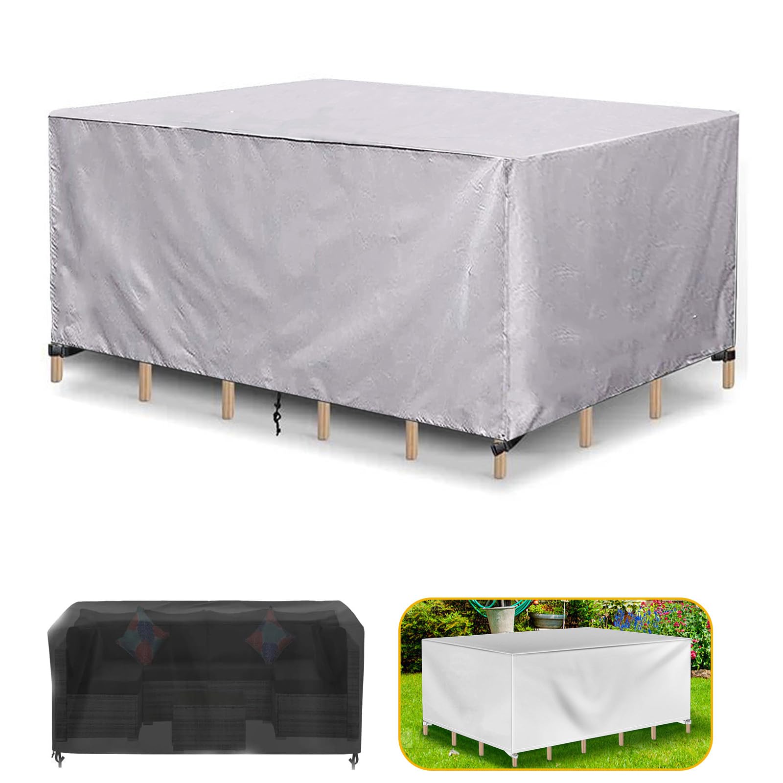 Schutzhülle Gartenmöbel 210x170x50cm/LxBxH Silber Abdeckung Gartenmöbel Wasserdicht Tischabdeckung Outdoor Wetterfest Schutzhülle Abdeckplane für Gartentisch Garten Möbel Tisch Rechteckig