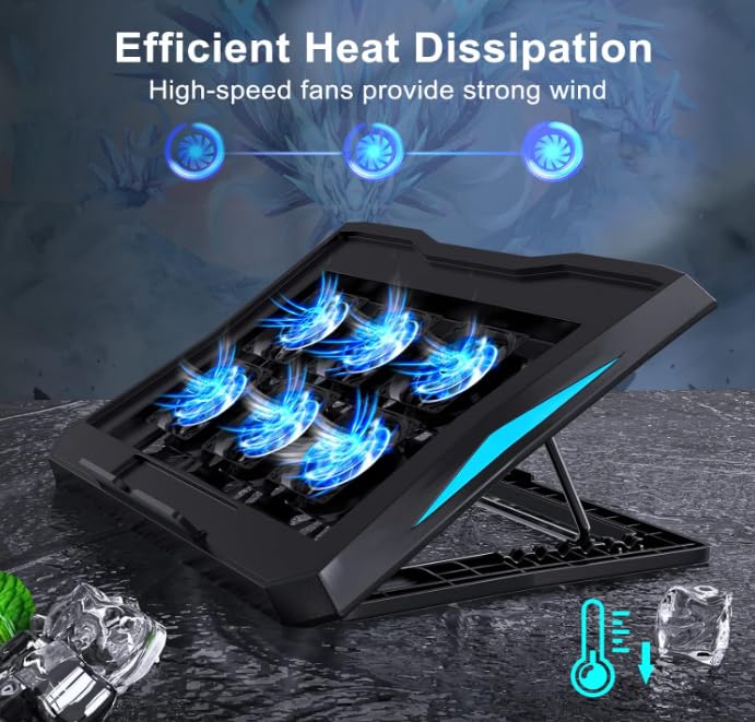 XAVI Laptop Cooling Pad with 6 Quiet Cooling Fans | Portable Gaming Laptop Cooler Stand | USB Powered | Adjustable Height Cooling Pads | Compatible... - Image 2