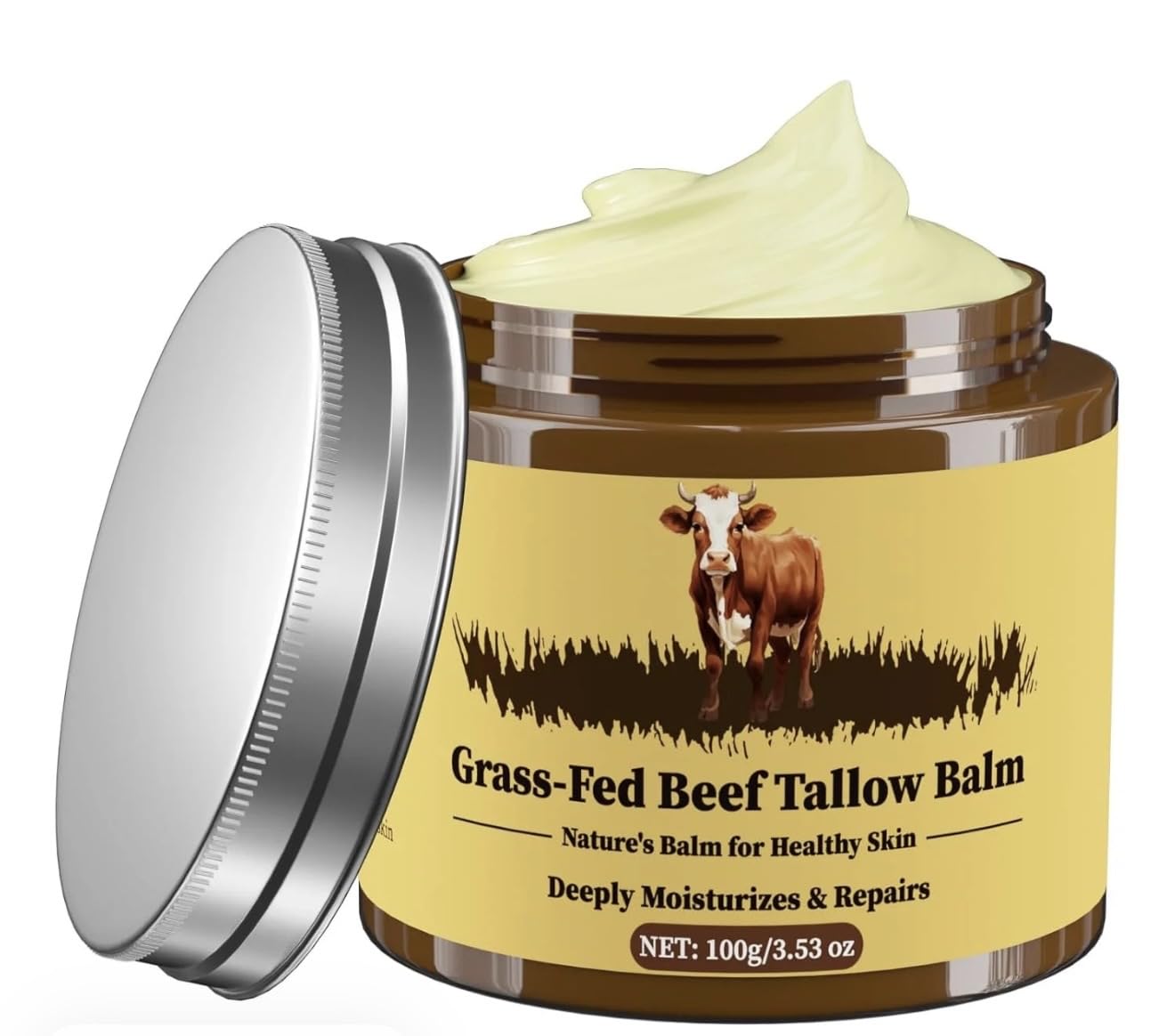 Oebitor Beef Tallow for Skin, Tallow and Honey Balm, Facial Moisturizer Cream, 100% Organic Grass Fed Whipped Beef Tallow Balm Deeply Moisturizing for Face & Body, Suitable For All Skin Types(3.53oz)