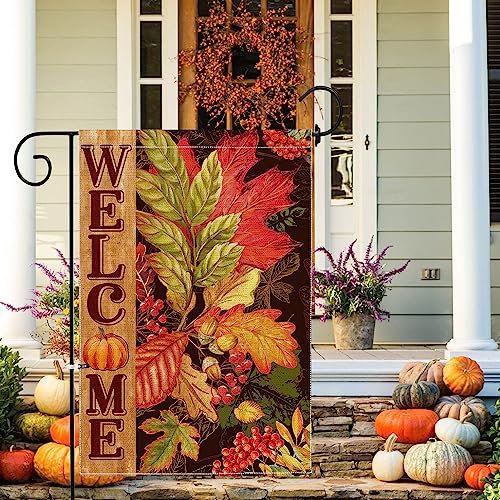 Hexagram Fall Garden Flag, Welcome Fall Maple Leaves Garden Flags 12X18 Double Sided, Autumn Yard Flag Burlap Fall Thanksgiving Decorations For Home Indoor Outdoor Outside Porch Patio Garden thumb #1