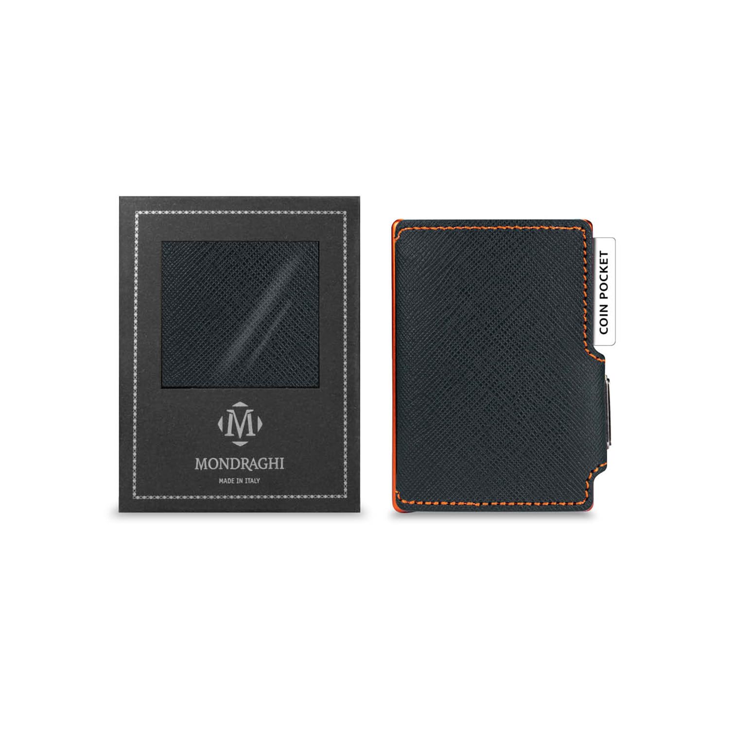 MONDRAGHI Saffiano Plus Blue - Mini Portafoglio Donna Slim con Protezione RFID | Pelle Saffiano Antigraffio | Portamonete Integrato Elegante Blu