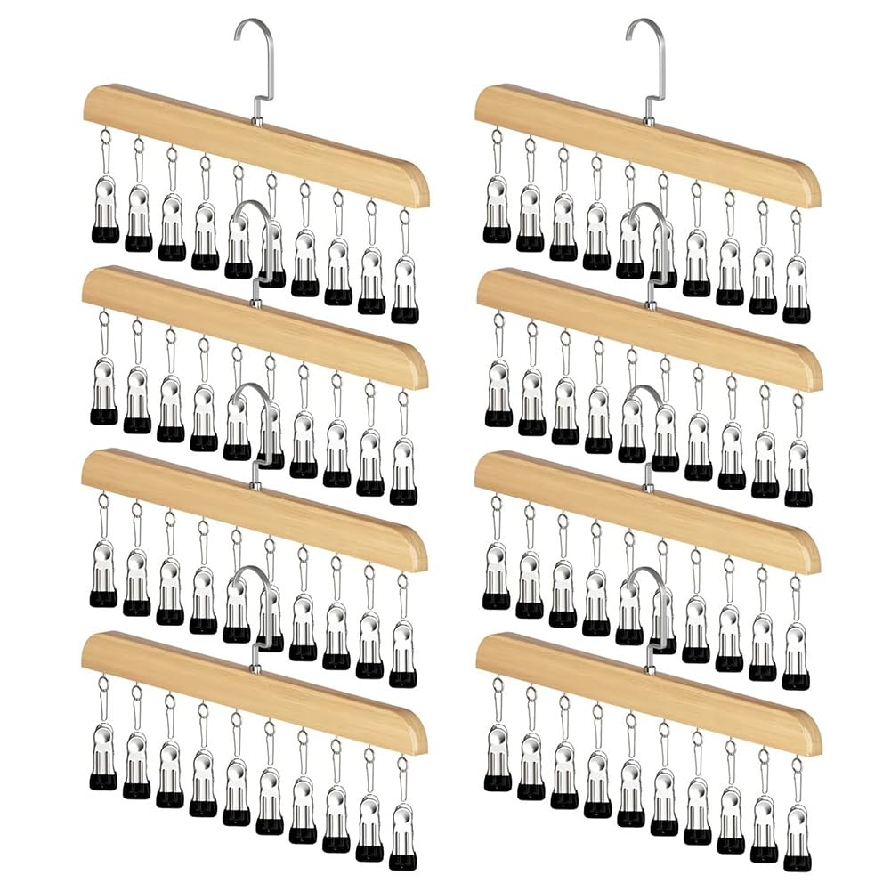 UDSKNV[KSL Multi-Purpose for Wardrobe Organizer-8PCS Space-Saving Closet with 10 Clips-Hanging Storage on Wooden Hangers Wood