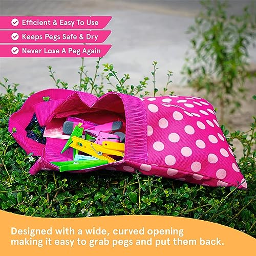 Smith’s Peg Bag in Pink and White Polka Dot Pattern with Adjustable Shoulder Strap | Holds Up to 108 Regular Pegs | Strong, Durable, and Water Resistant Material - Image 5