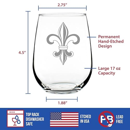 Miniatura 5 de Fleur de Lis Stemless Wine Glass - French Fleur de Lis Decor and Gifts - Large 17 Oz Glasses