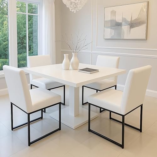 Miniatura 18 de HNY Juego de 2 sillas de cocina cómodas y modernas, de piel sintética, para cocina y comedor, silla auxiliar tapizada con marco de metal con acabado