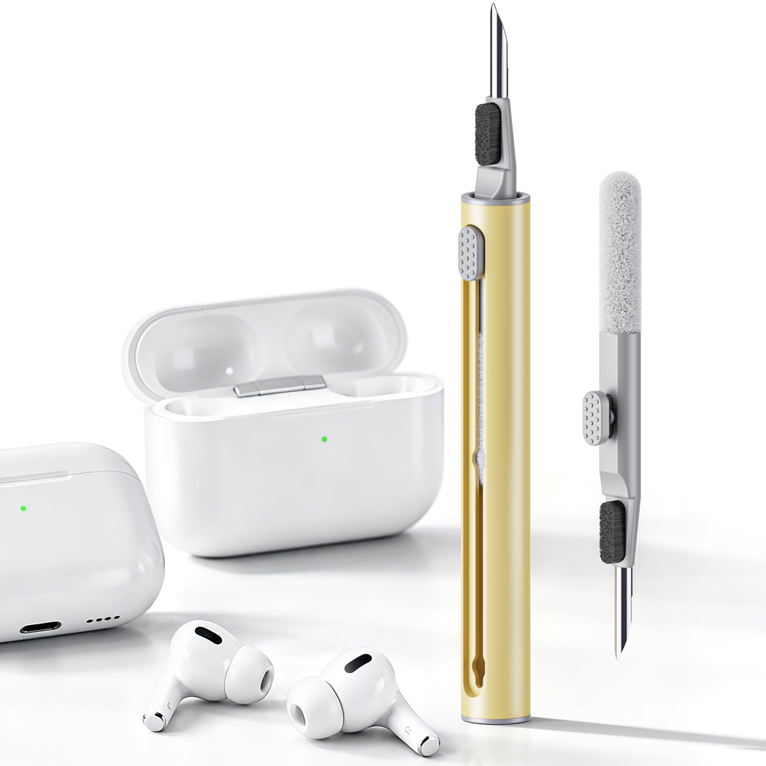 Hyashee Cleaner Kit for Airpods Pro 1 2 3 Multi-Function Cleaning Pen with Soft Brush Flocking Sponge for Bluetooth Earphones Case Cleaning Tools (Yellow)