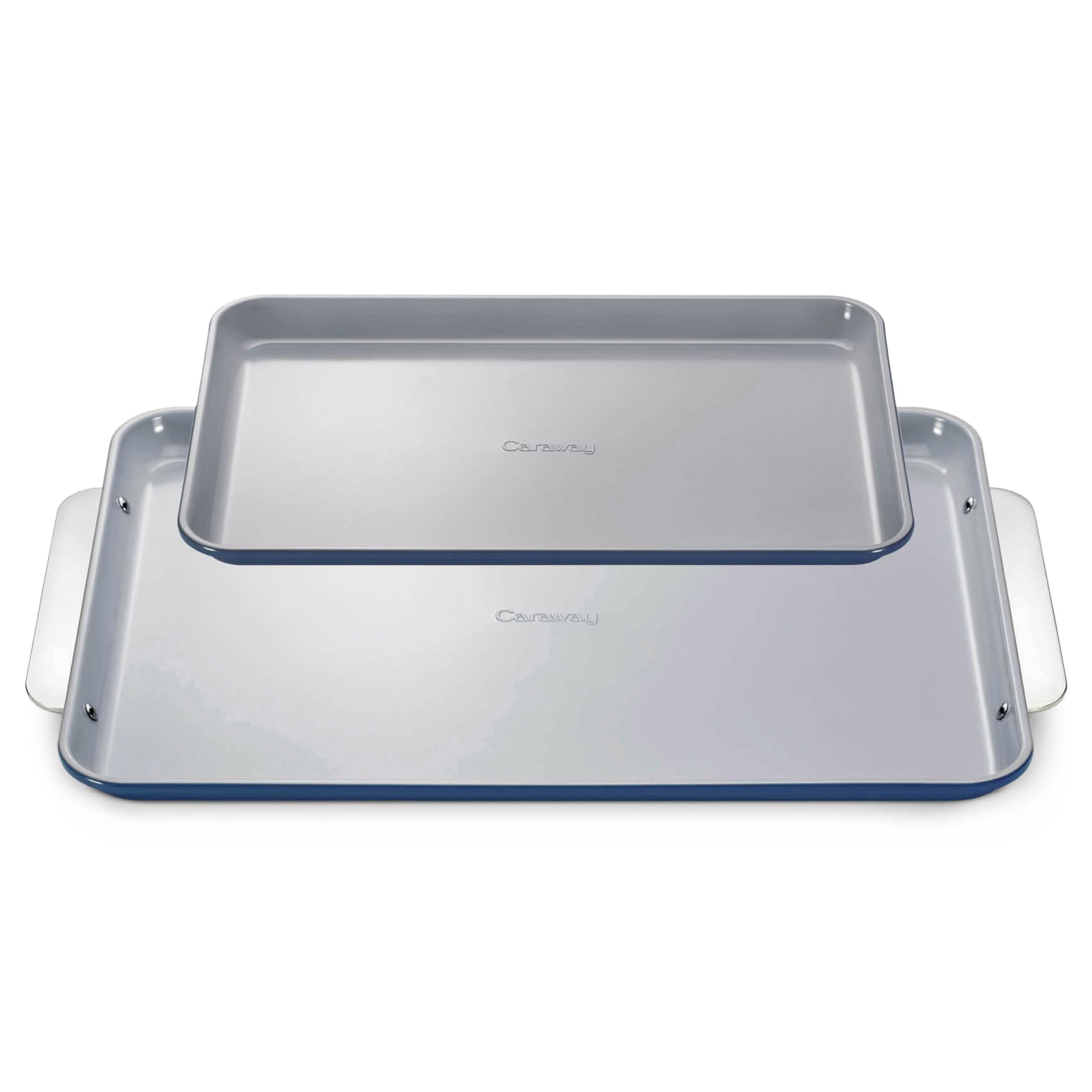 Caraway Non-Stick Ceramic Baking Sheet Duo - Naturally Slick Ceramic Coating - Non-Toxic, PTFE & PFOA Free - 18 x 13" Large & 15 x 10" Medium - Navy