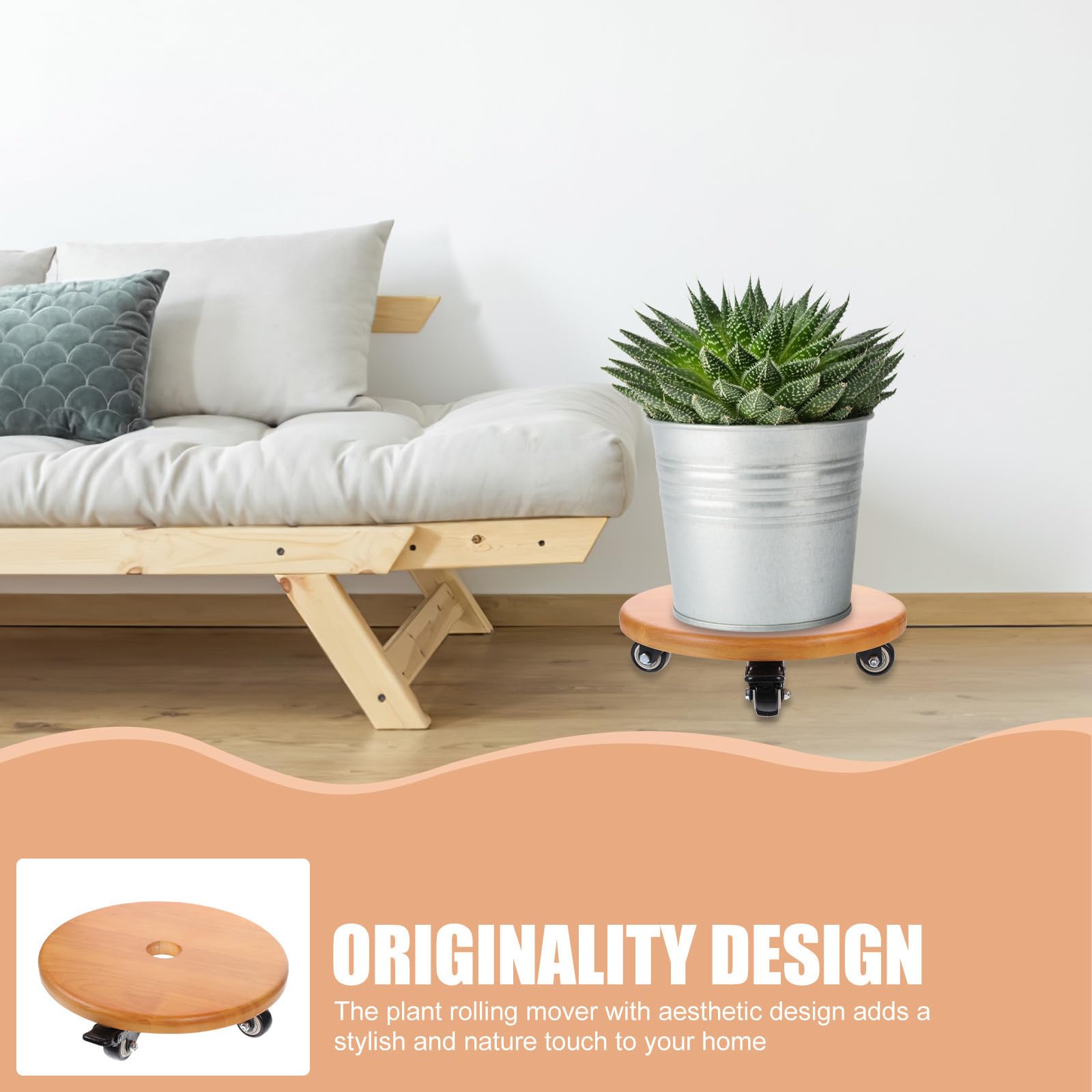 Carrello per Piante con Ruote, Sottovaso Rotondo 28cm in Legno