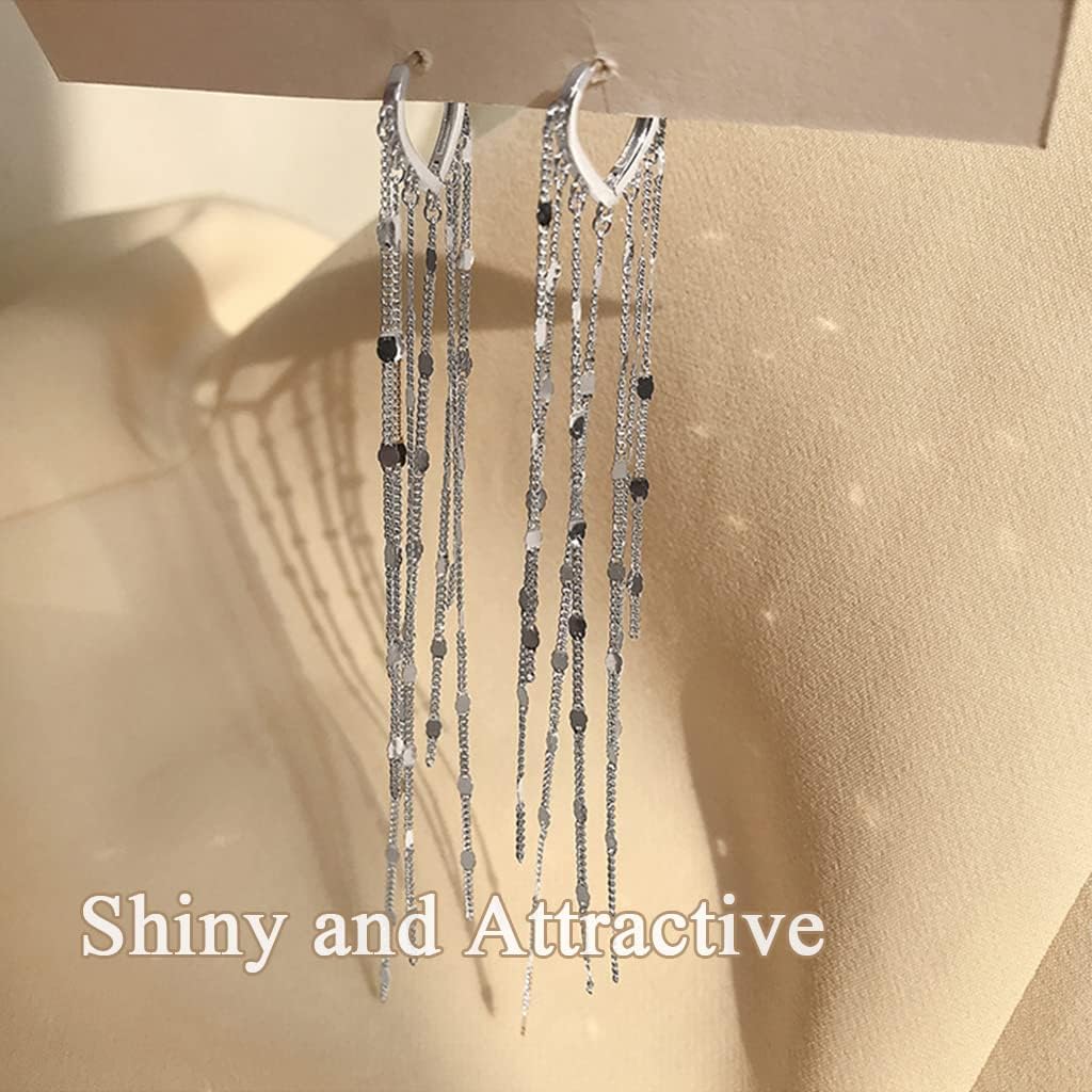 Sterling Silver Women's Tassel Earrings Gold 925 Silver Chandelier Threading Long Gold Dangle Earrings - Image 6