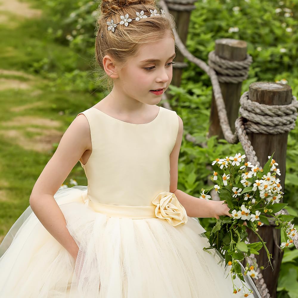 PLWEDDING Vestito da ragazza di fiori, per compleanno, tutù, pageant, in tulle, da principessa, per feste, matrimoni, bambini,