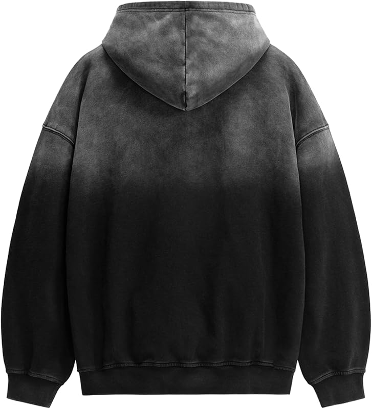 Aelfric Eden Acid Wash Hoodies For Men Gradient Oversized Heavyweight Cotton Plain Hooded Sweatshirt Unisex Streetwear Hoodie Black Medium image 4