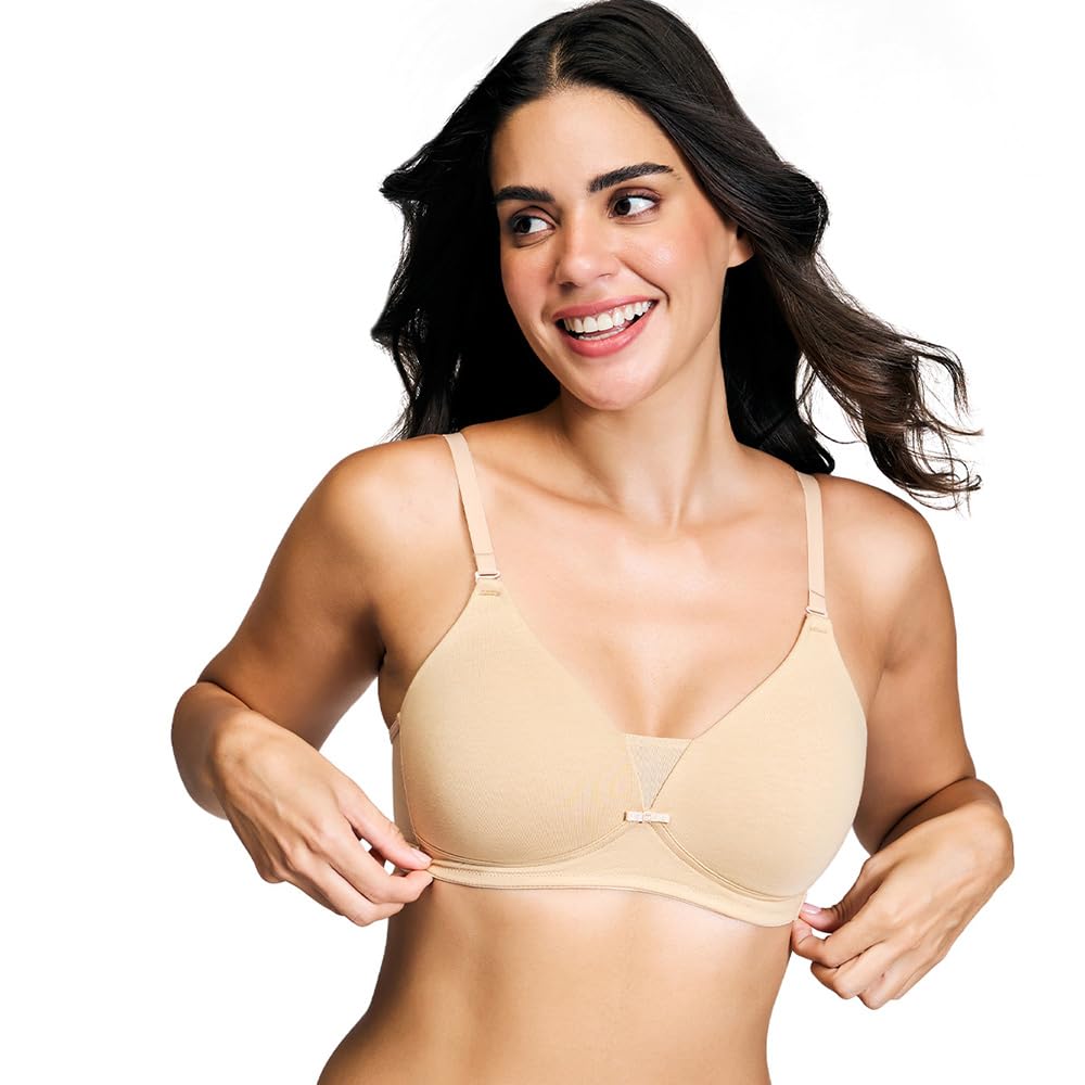 (NYB003 Cotton Lightly Padded & Non Wired Everyday T-Shirt Bra for Women | Medium Coverage Bra with Soft Detachable Straps | Ideal for All Day Comfort - Light Blue