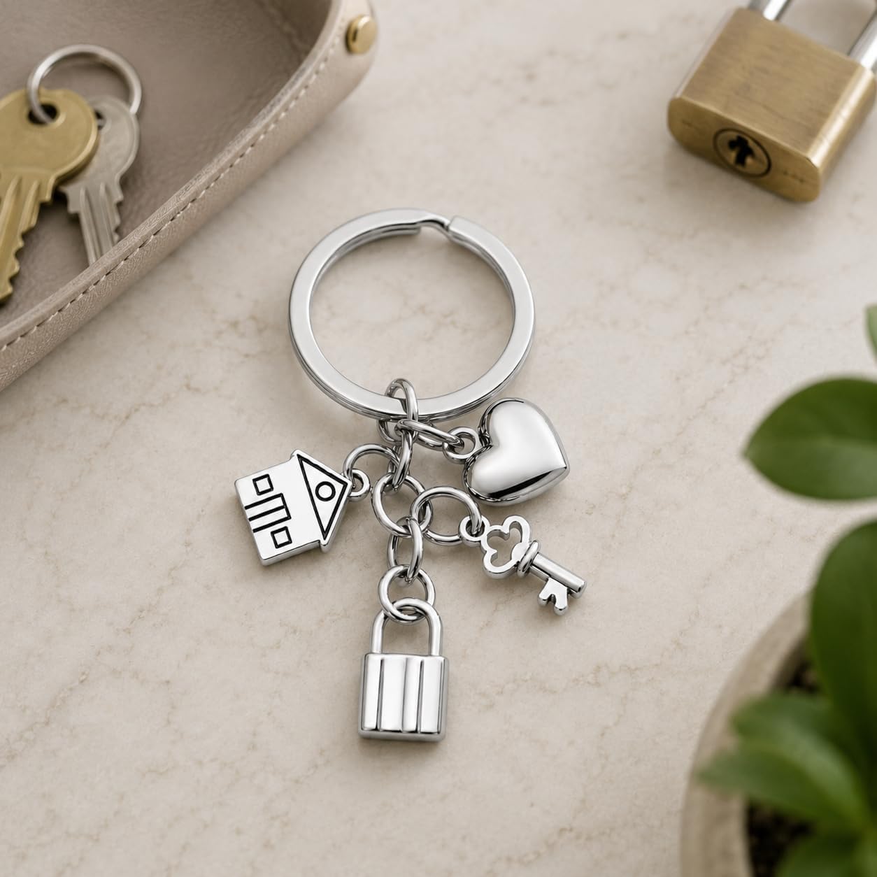 Housewarming Keychain – Home Keychains Bag Charms for Women with Heart, Key, House and Padlock Pendants, Inspirational Key Chains Gifts for New Homeowners, Girls and Family image 4
