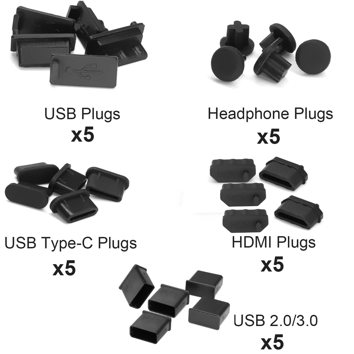25 Pack Anti Dust Plug, USB Port Cover, Computer Laptop Ports Cover Dust Plugs Caps for Type C/USB C, USB Female Plug, HDMI, RJ45, Headphone Ports, USB Type-C Dust Stopper