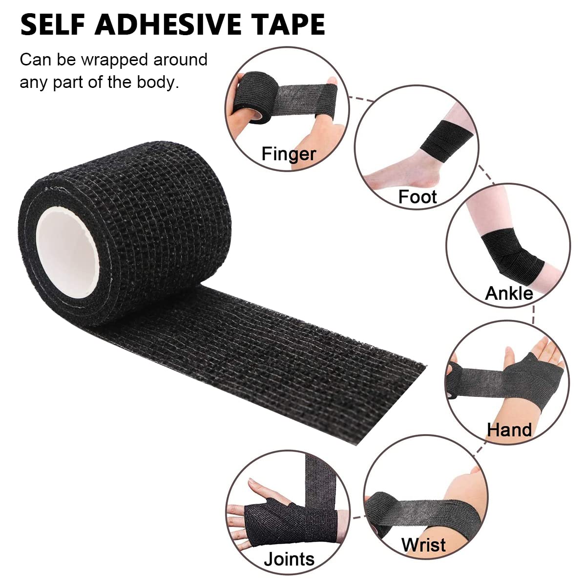 Qpets® 6 Rolls Crepe Bandage Self Adhesive Crepe Bandage Elastic Strethy Crepe Bandage for Tattoo Grip Cover Bandage Roll Wound Cohesive Tape Wrap Crepe Bandage Bandages for Wounds(5cm*450cm/roll) - Image 4 thumbnail