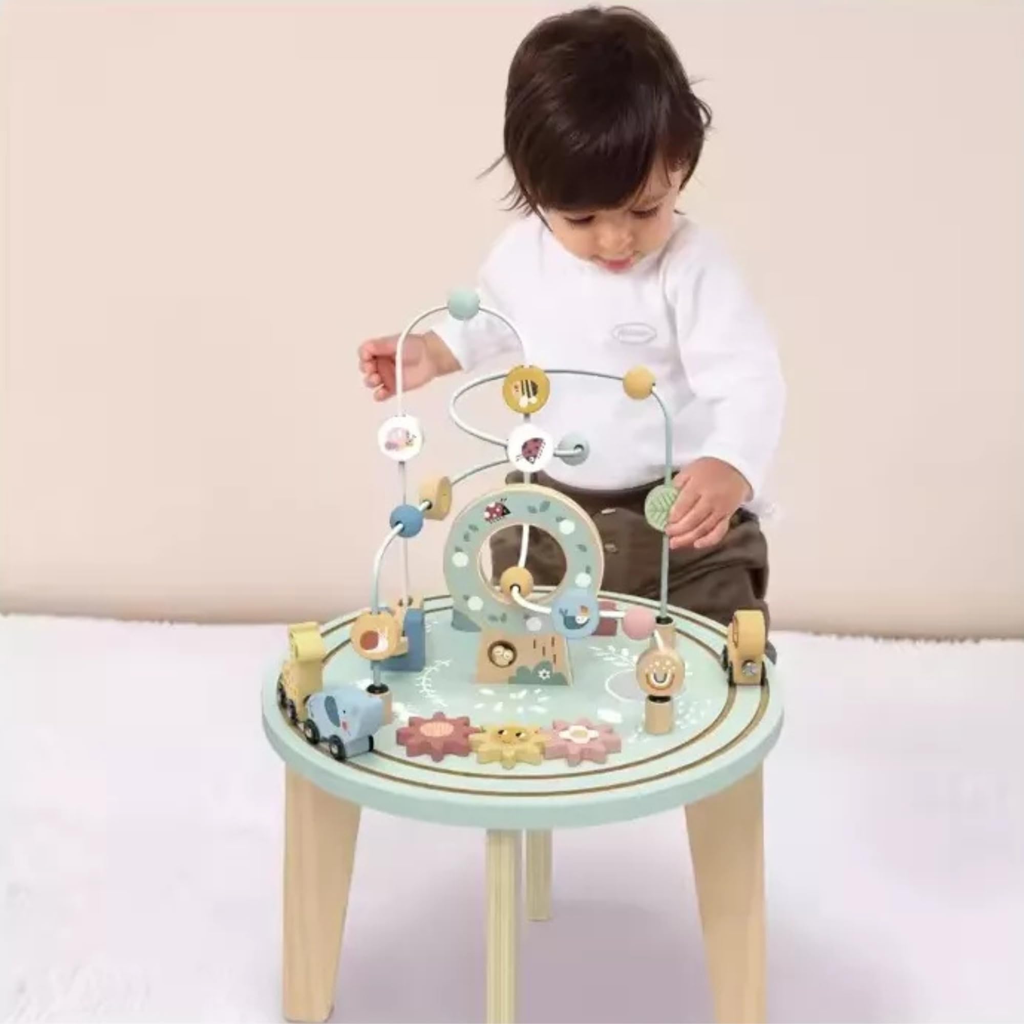 Tooky Toy Table d’activités avec Circuit de Train en Bois FSC - Table de Jeu avec Labyrinthe de Perles, Jouet Montessori éducatif, développe motricité & cognitif, Cadeau dès 2 Ans