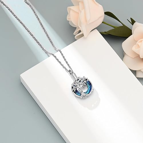 Miniatura 4 de shajwo Collar de cenizas de urna de cremación del árbol de la vida para mujeres y hombres, círculo de la vida, cristales de cremación, colgante de