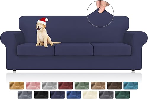 KEKUOU Fundas elásticas para sofá de 3 cojines, aptas para mascotas, fundas de sofá, lavables, suaves, elásticas y protectoras de muebles para