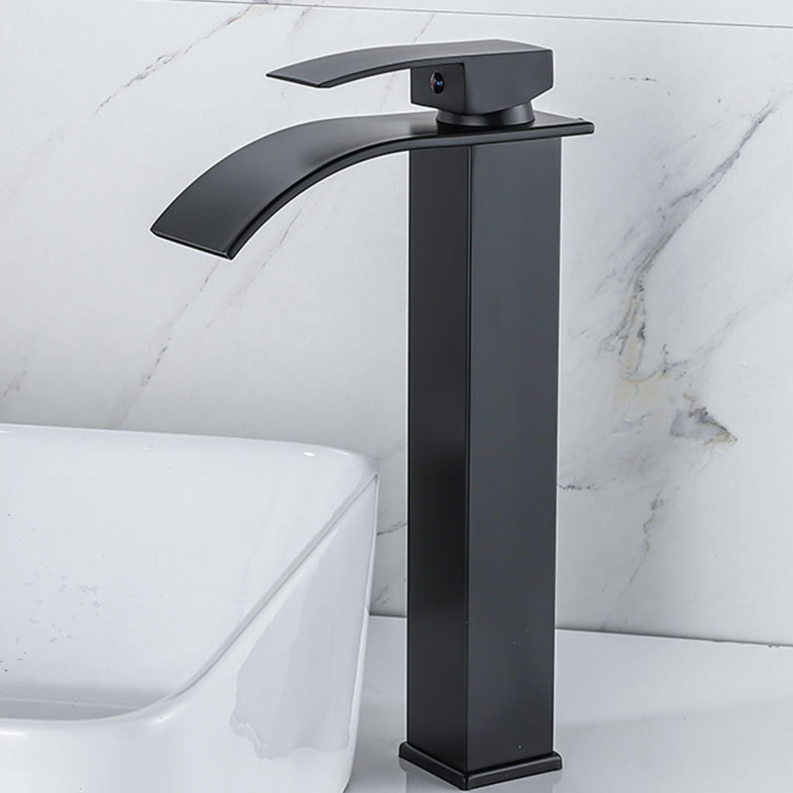 Bathroom Waterfall Hot and Cold Elevated Washbasin Faucet, Black