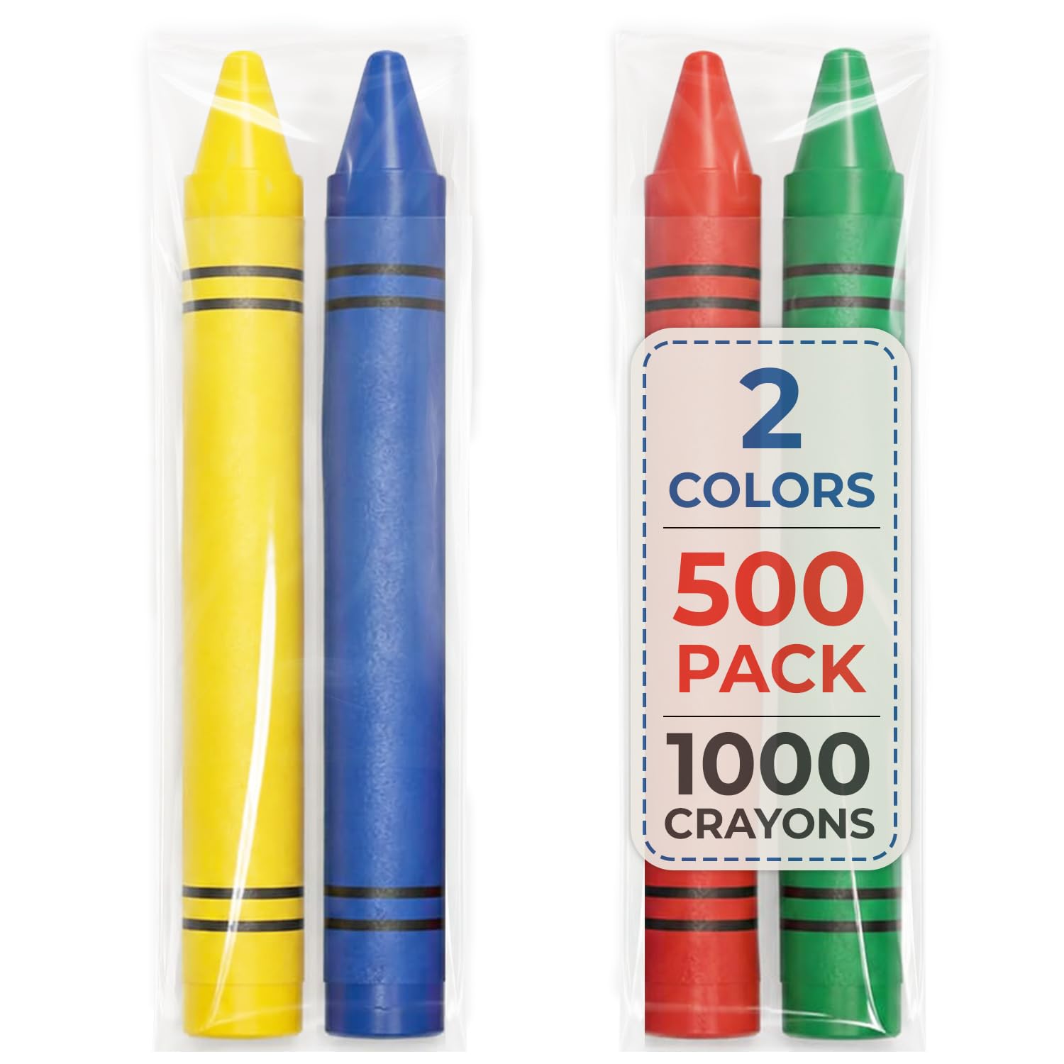 Rosmonde Buntstifte, 500 Sets mit 2 Packungen (1000 Stück), 2 helle Farben | Einzeln verpackte Großkreiden, ungiftiges Malzubehör für Klassenzimmer, Partygeschenke, Restaurants und Partys