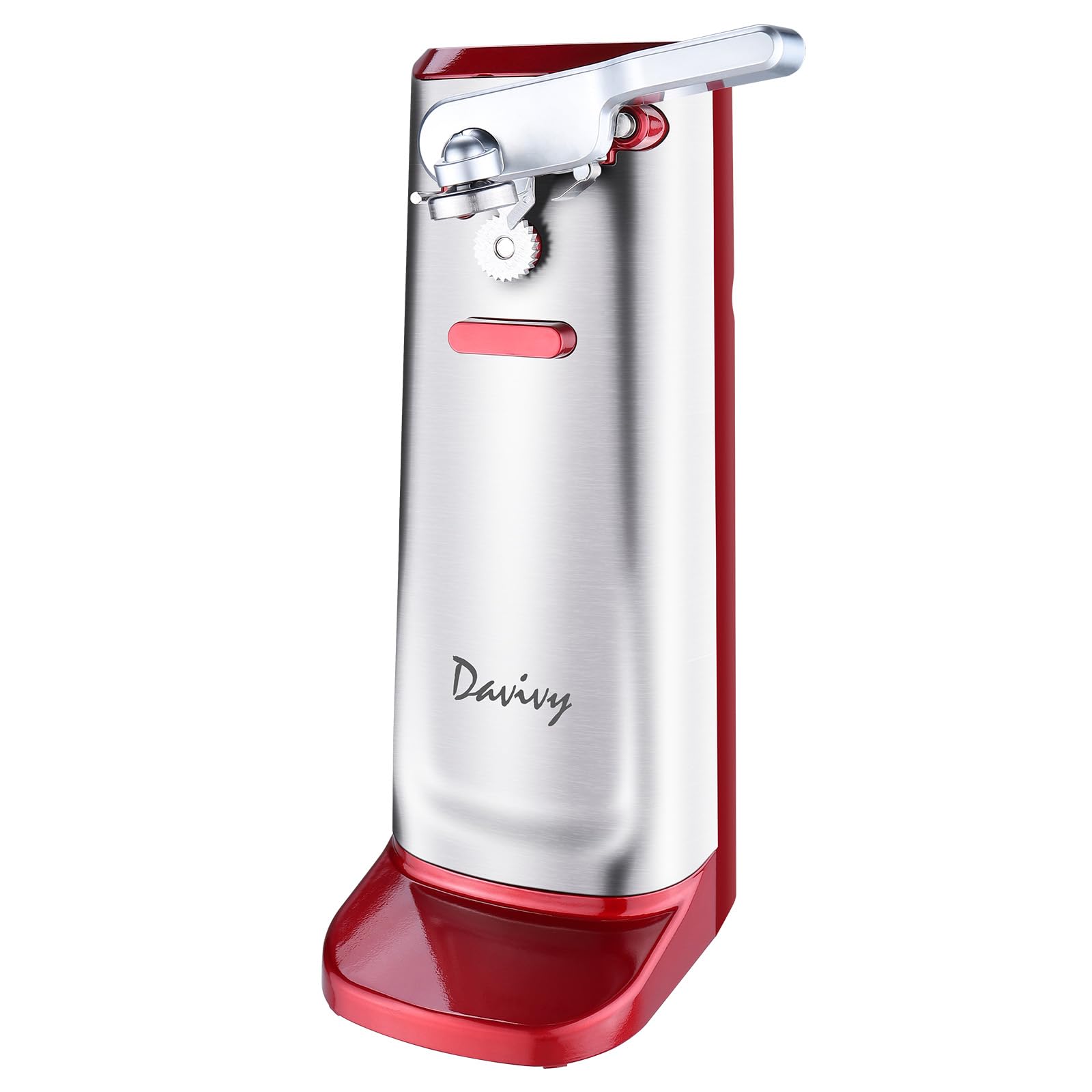 Davivy Electric Can Opener,Stainless Steel Tall Automatic Can Opener, Knife Sharpener and Bottle Opener (Silver+Red)