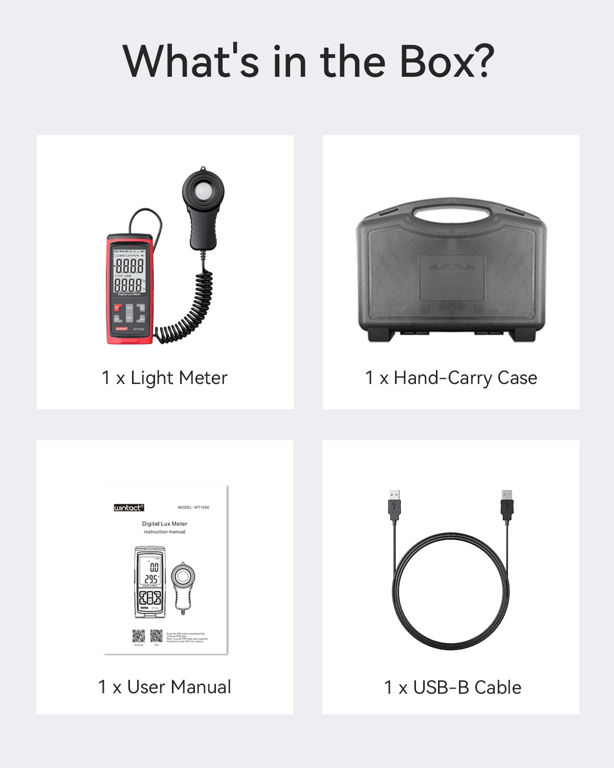 Wintact Medidor de luz recargable con Blutooth WT1050, indicador de iluminación digital, rango de velas de lux/pie de mano de hasta 200,000 lux para plantas interiores y exteriores, hogar, oficina