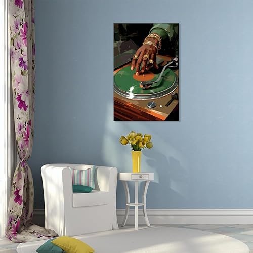 Miniatura 6 de Vinyl Record Music Wall Art Black Man DJ Art Painting Turntable Poster Hip Hop Music Decor for decor room bedroom and living room 16x24inch Unframed