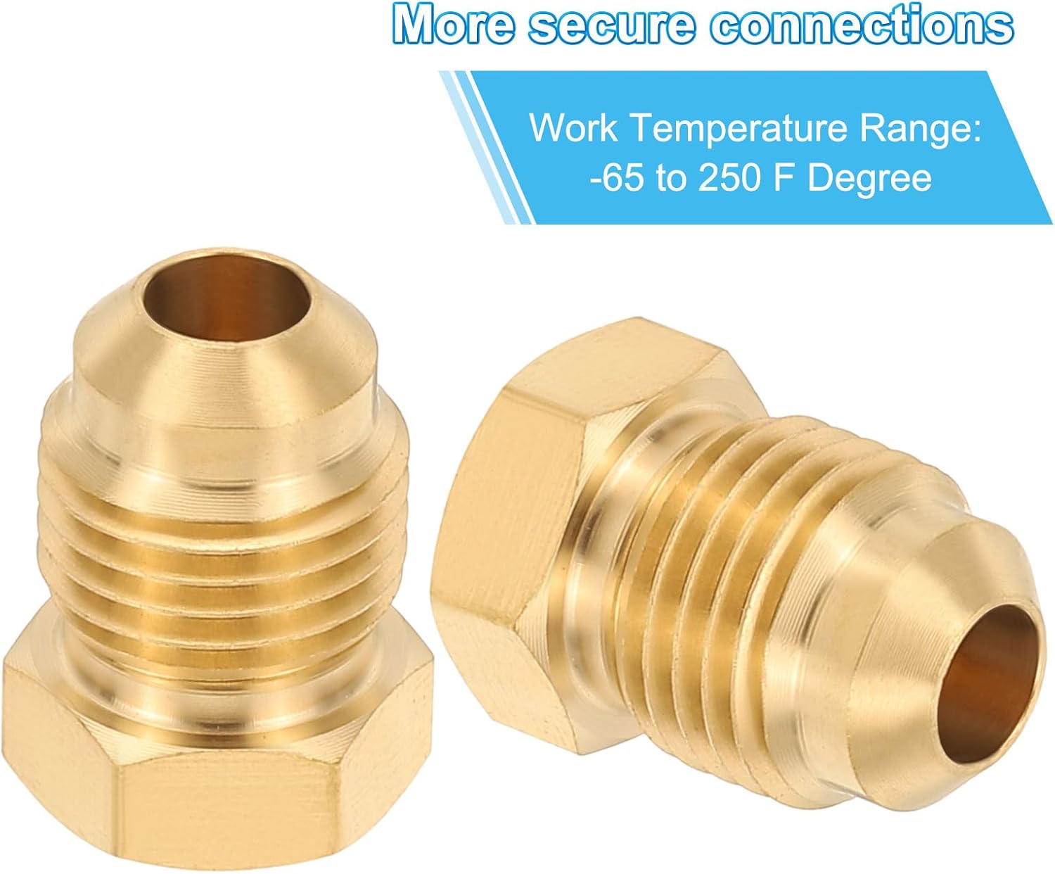 PATIKIL 5/16" Tube OD Brass Flared Plug, 2 Pack 45 Degree SAE Seal Tube Fitting Hex Pipe Fittings for Refrigeration Gas Hydraulic