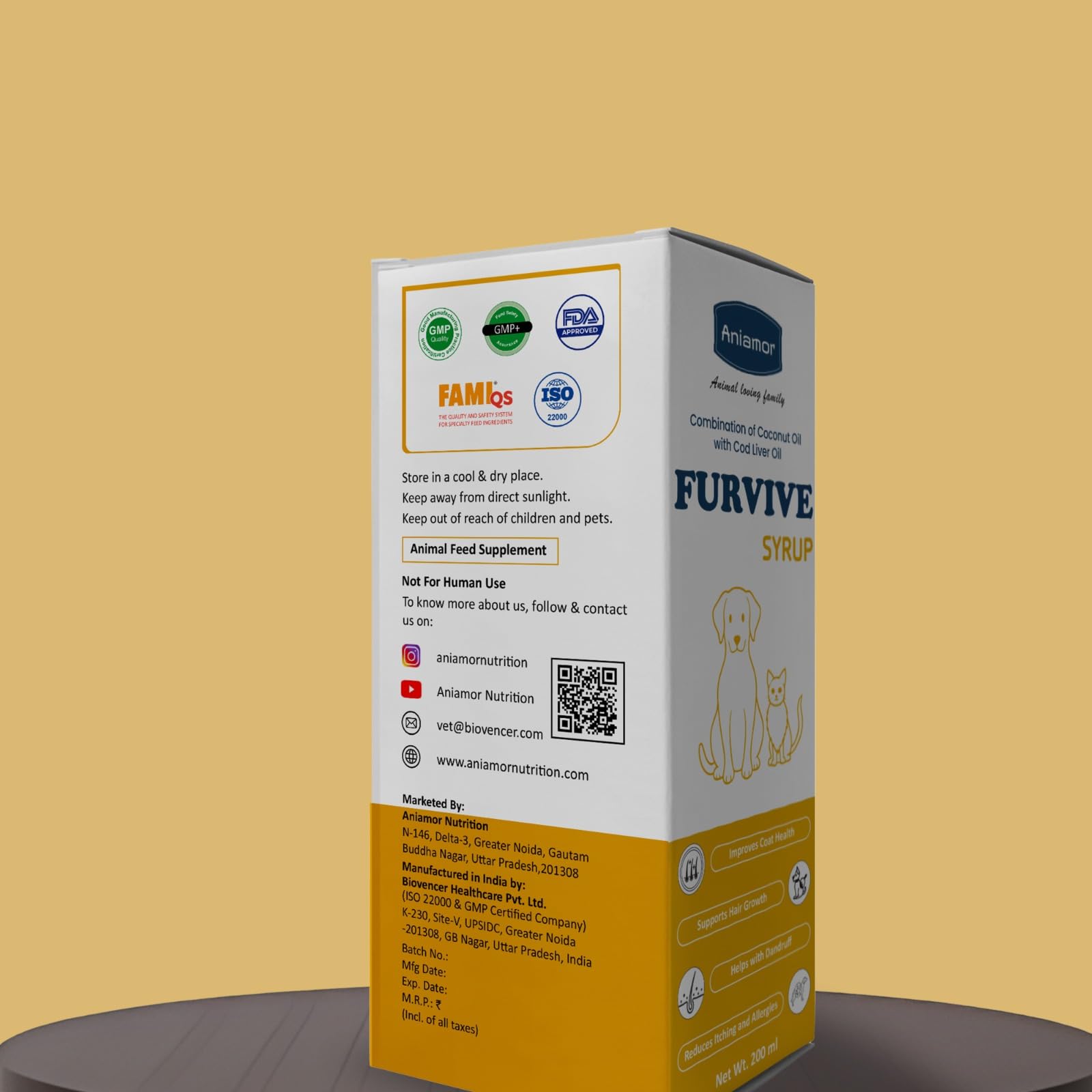 Aniamor Furvive Care Syrup for Dogs and Cats|Fur Care Syrup|Pets Supplement|All Life Stage|200ml Bottle 1