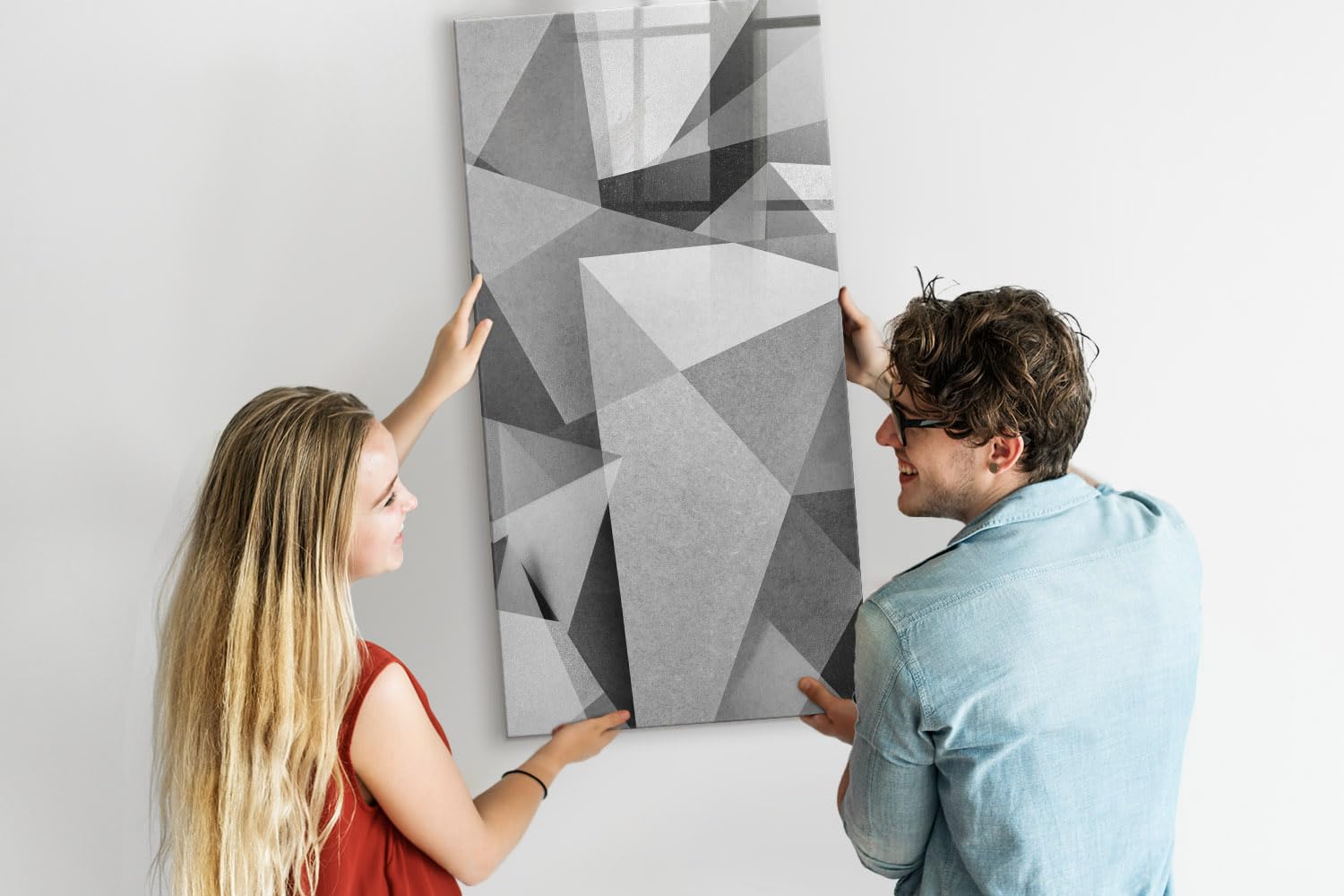 Tableau blanc en verre grand format 60x120 cm | Abstraction géométrique