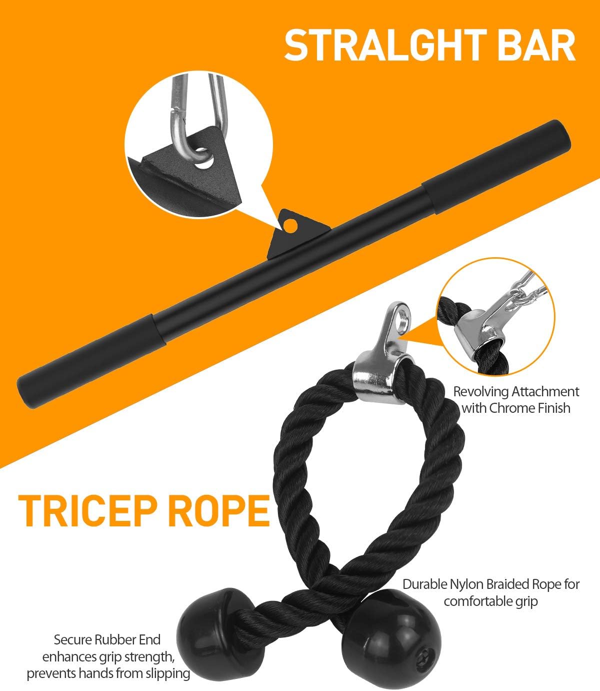 Viajero Pulley System Gym, LAT Pull Down & Lift Up Machine with Tricep Rope & Curl Bar, Loading Pin, 90” Adjustable Pulley Cable for Home Workout Exercise Equipment Fitness Weights Attachment