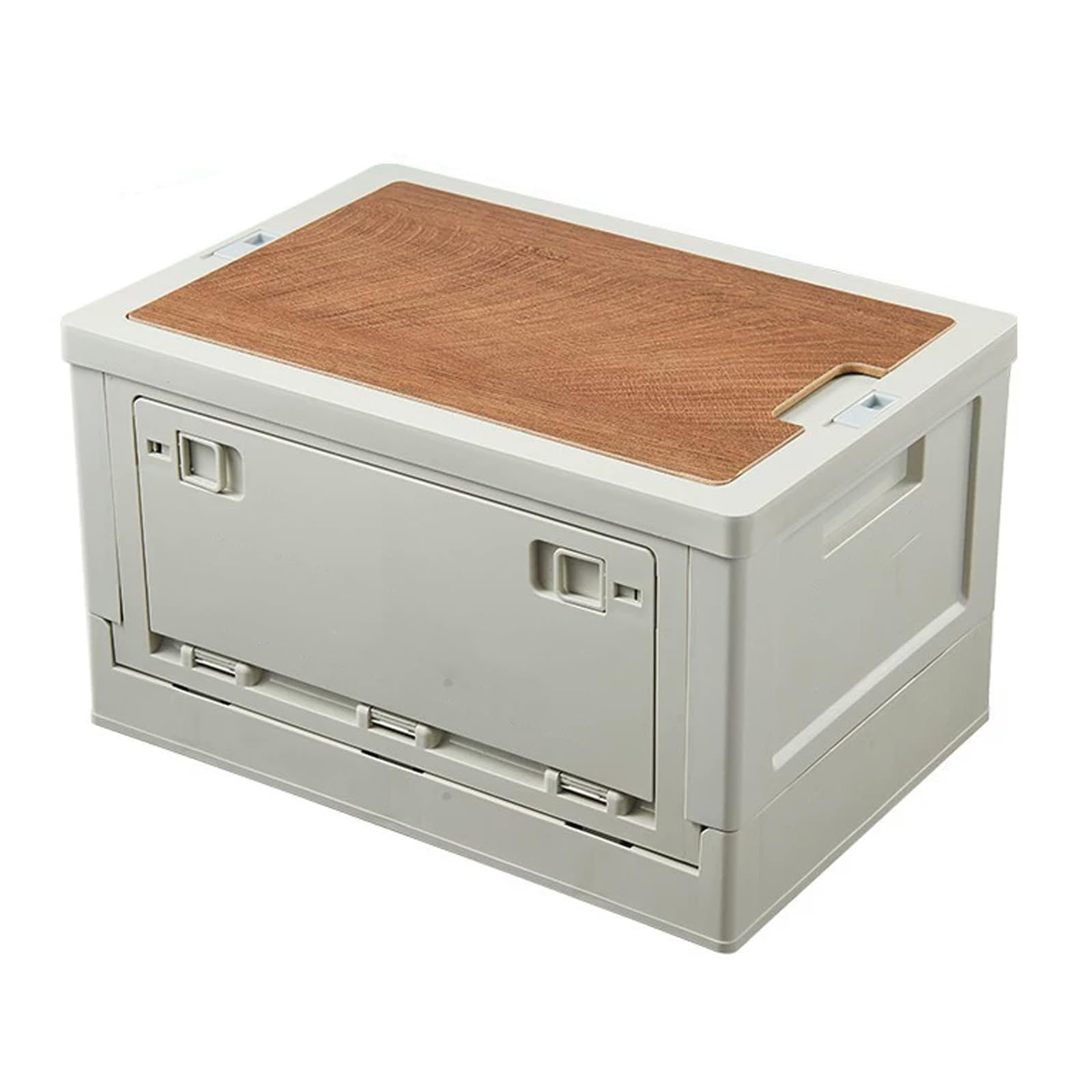 Plegable con tapa de madera, contenedor portátil de apertura de 2 vías, apilable, para camping, hogar, uso al aire libre (mamá)
