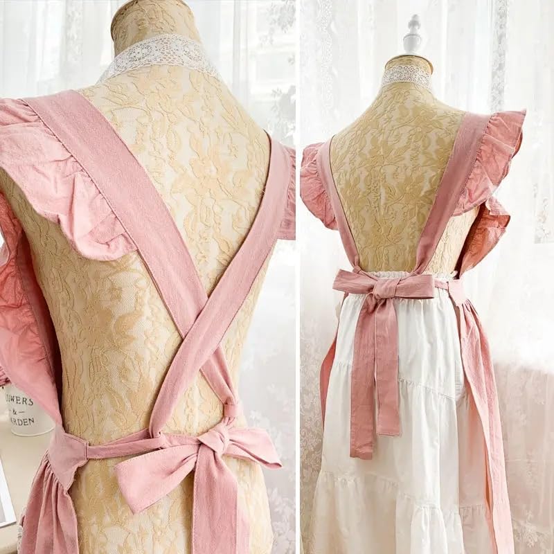 MUMOHO Lovely Home Work Adjustable Apron Cake Kitchen Cooking Women Girls Aprons With Pocket for Gift Pink (Green) - Image 2