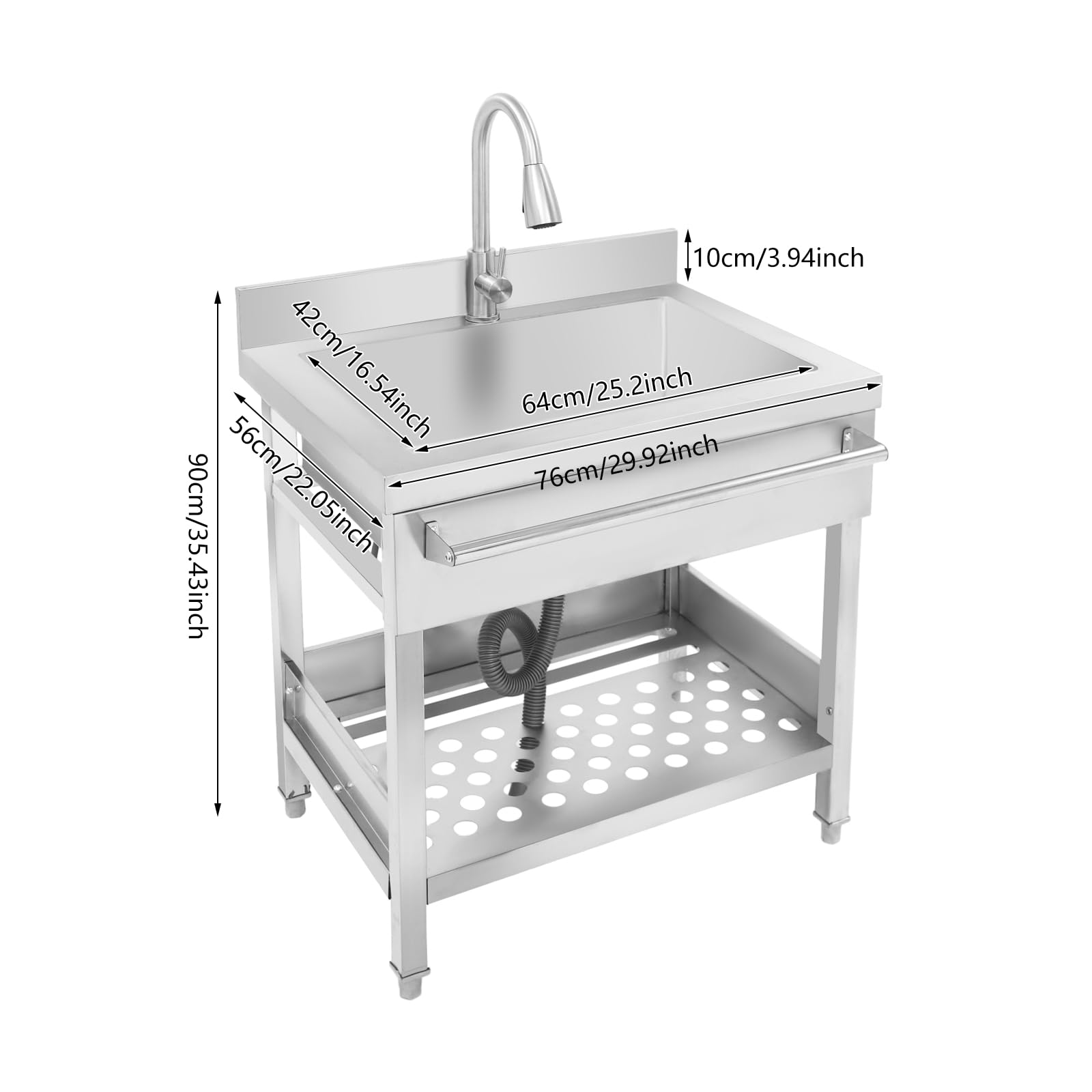 Lavello autoportante in acciaio inox con barra trasversale, 65 x
