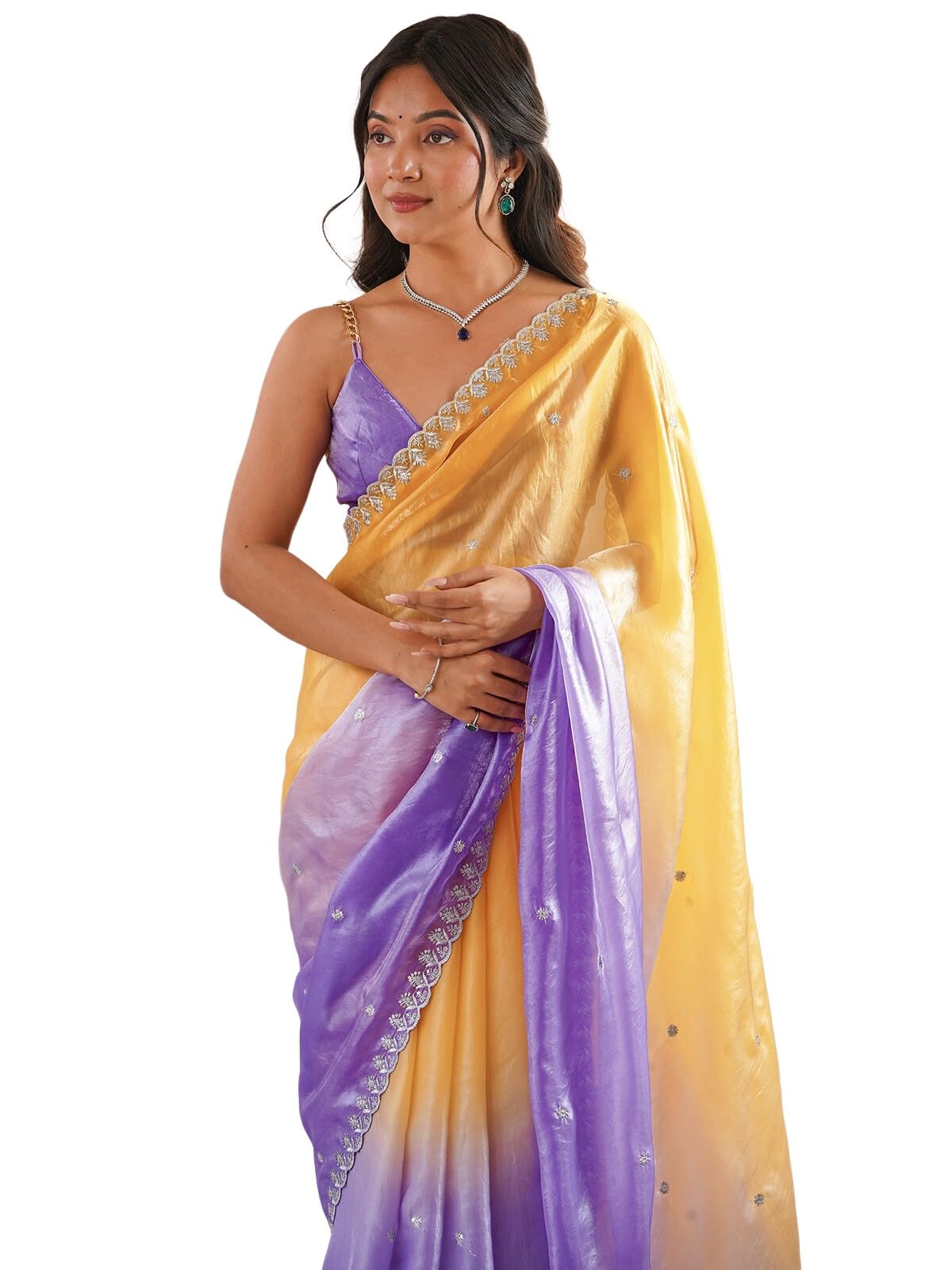 satrani Women's Sequins Embroidered Satin Saree with Unstitched Blouse-picture-28
