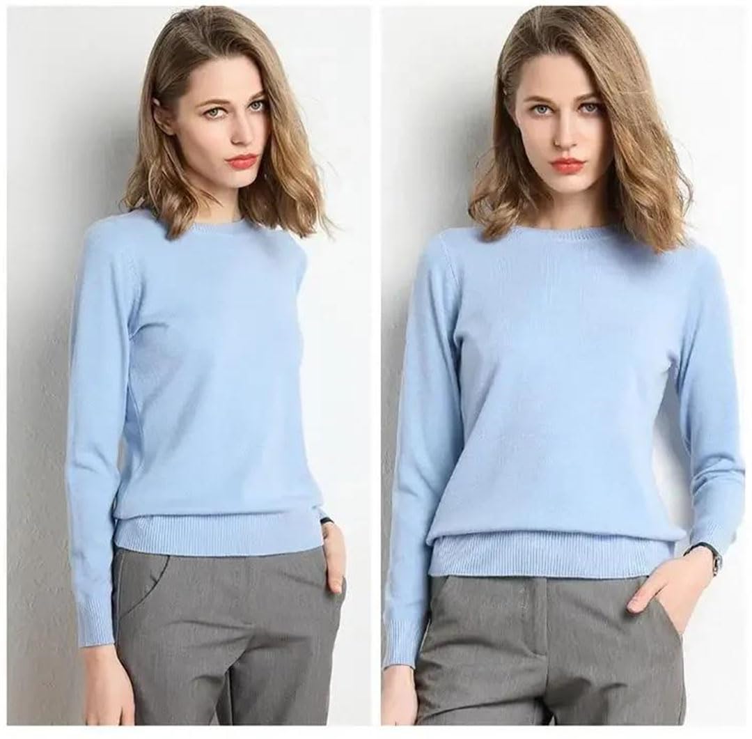Maglione da donna in lana merino O-Collo Pullover Primavera Manica Lunga Slim Tinta unita Bottoming Tops