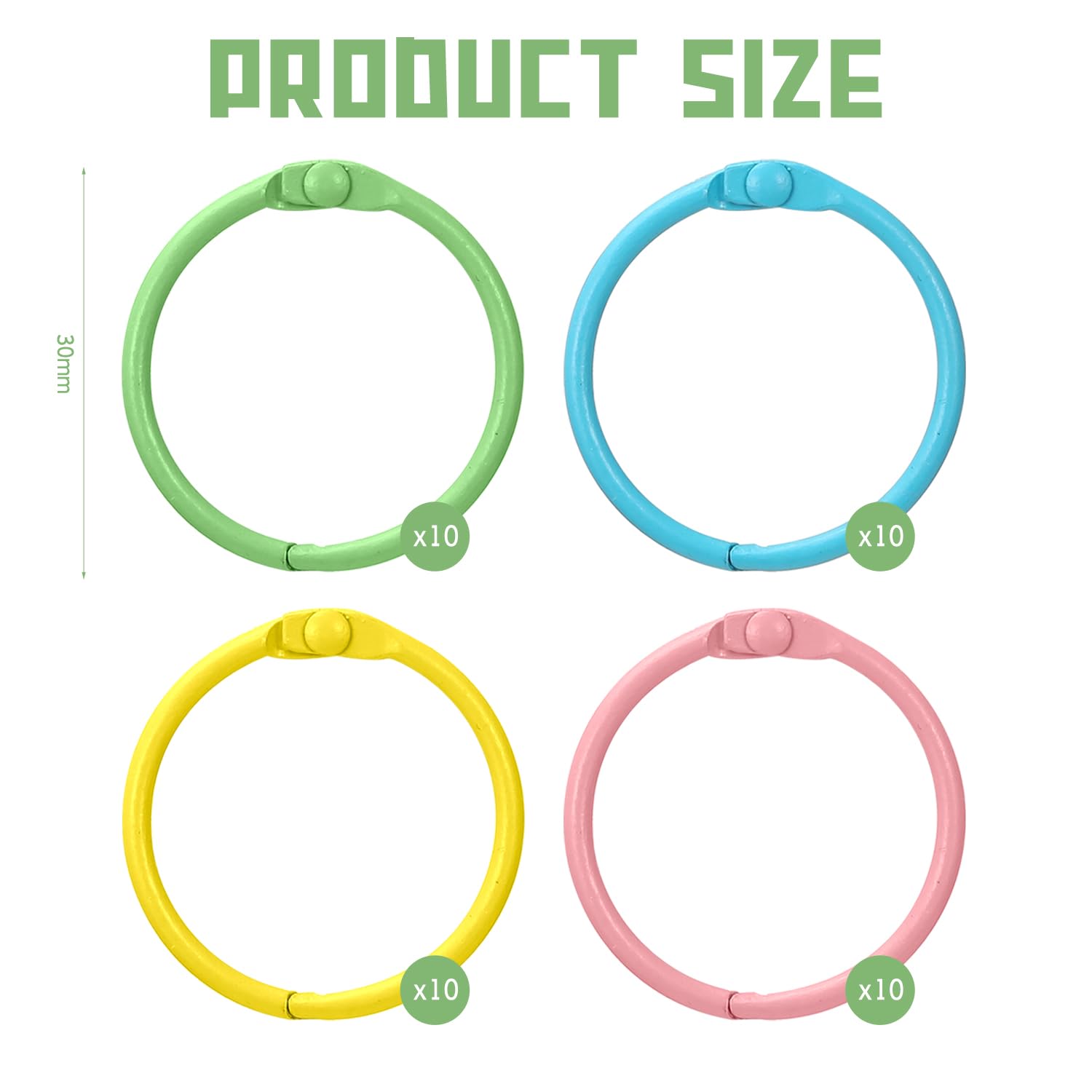 Arcjunys Binderringen Veelkleurig Boekbinder 30mm Losse Blad Binderring Boekringen Papierringen Metalen Ring voor Flashcards Papieren Sleutelhangers School Kantoor 40Stuks