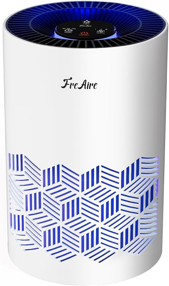 FreAire Air Purifiers for Bedroom, Air Purifiers for Home with Lights, HEPA Air Purifier Removes Dust Smoke Pollen Dander Smell, for Home/Pets/Bedroom, White