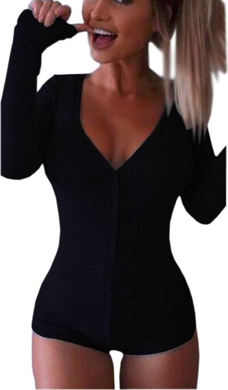 Genji V-neck One Piece Bodysuit Bodycon Rompers Overall