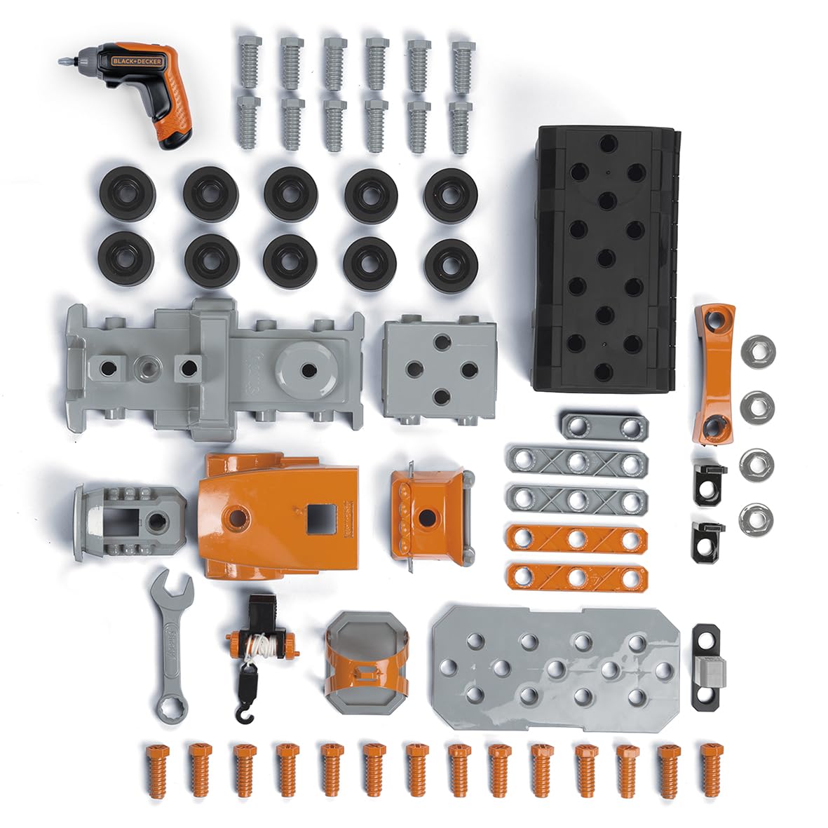 Smoby - Black+Decker - Camion Bricolo - Accessori Inclusi - Rimorchio - Maniglia per Il Trasporto - Gru da Costruzione - dai 3 Anni