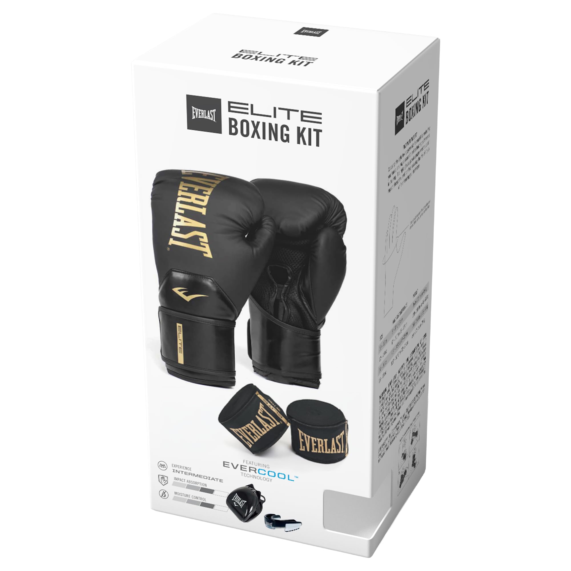 Everlast Elite Einsteigerset, Schwarz/Gold | Enthält Elite-Boxhandschuhe für Sandsäcke, 455-cm-Bandagen und Zahnschutz