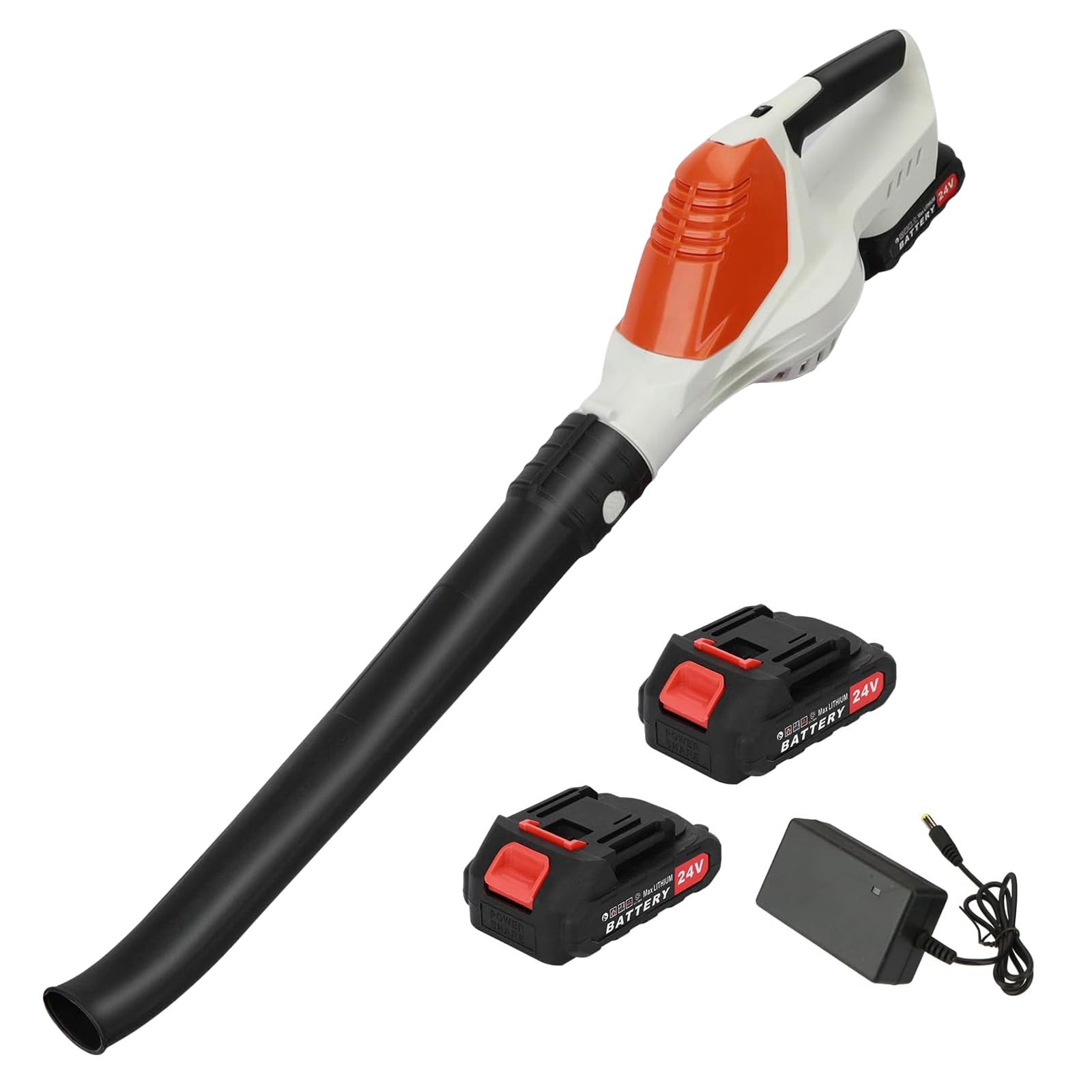 Soplador de hojas inalámbricas, velocidad del viento, 150 Mph, 5 velocidades, volumen de aire 180 CFM, ligero y ergonómico, para hojas caídas, nieve, polvo (2 baterías, 1 cargador)