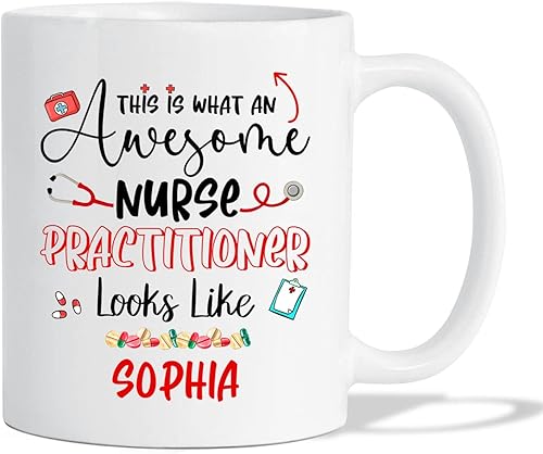 This Is An Awesome Nurse Practitioner Looks Like - Taza de café NP personalizada con nombre, taza de té para estudiantes de enfermería,