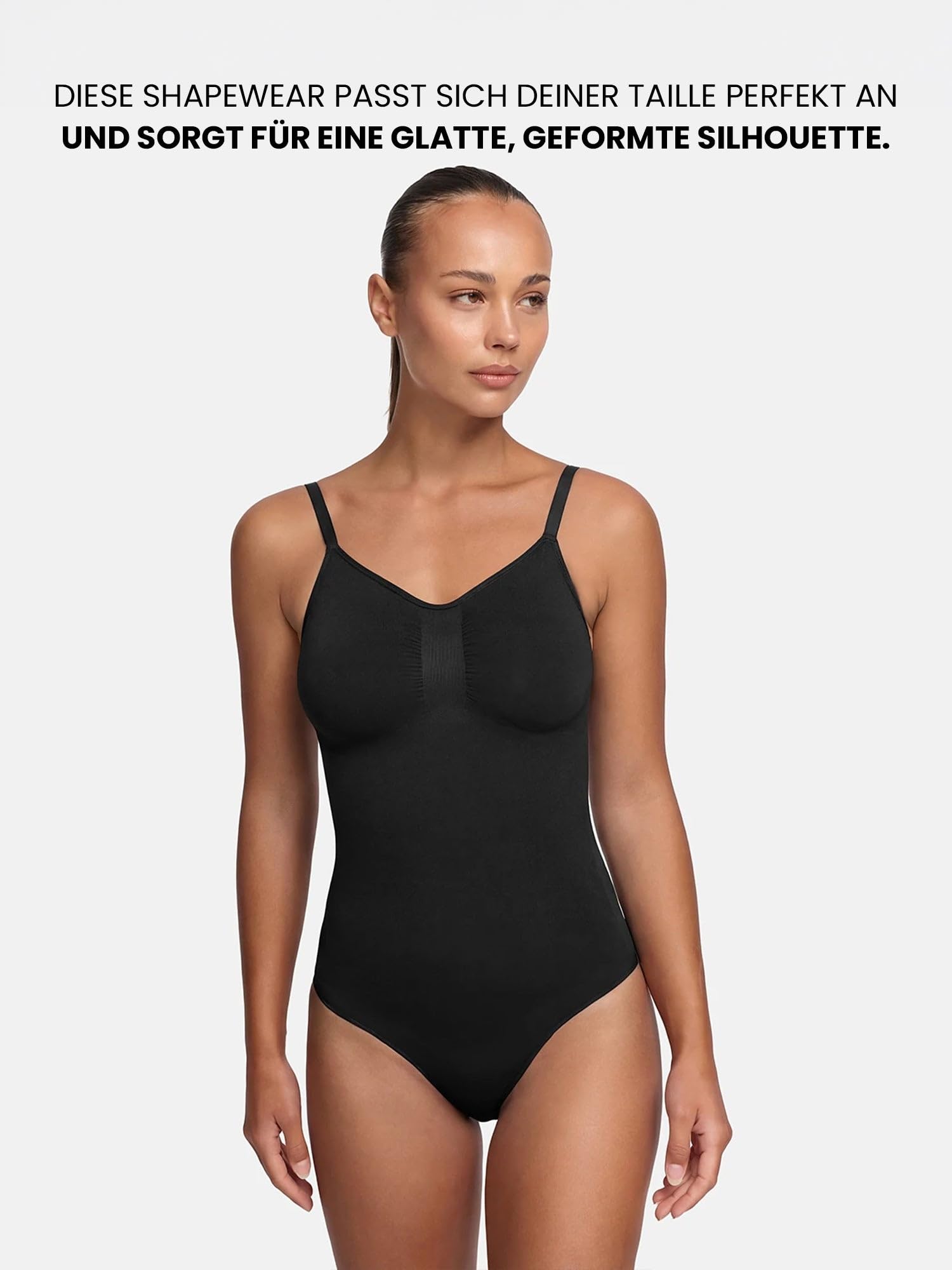 creamy fabrics Damen Figurformender Shapewear Bodysuit mit String-Rückenteil – Nahtloser Body für unsichtbaren Sitz – Starke Kompression Bauch & Taille – Verstellbare Träger