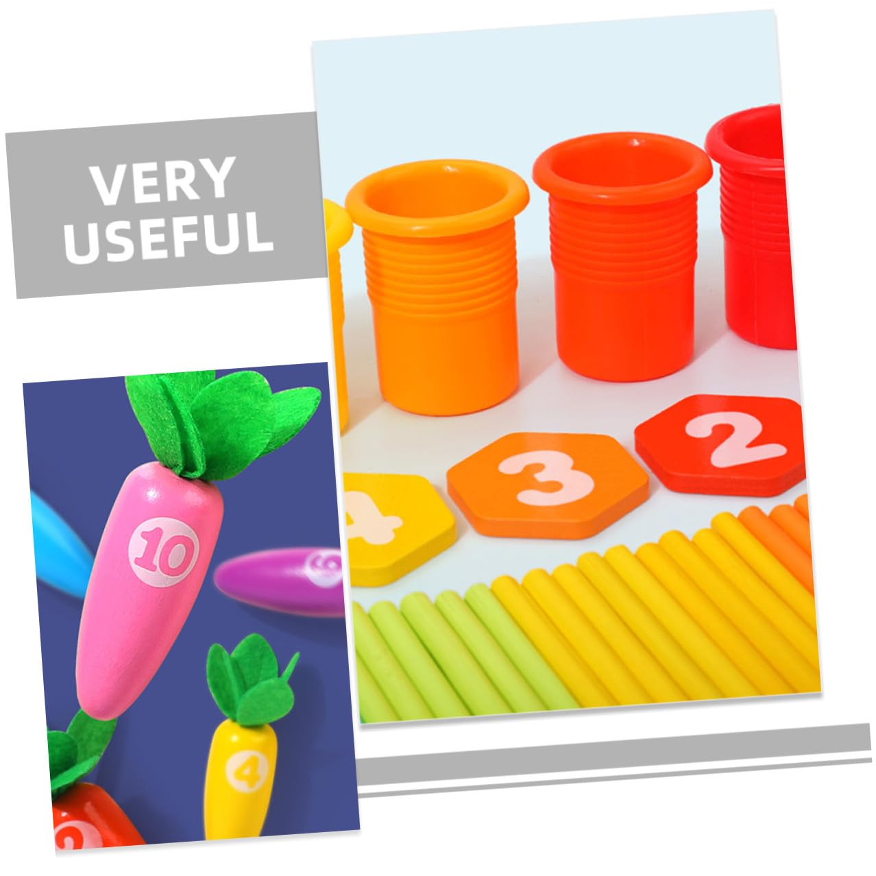 GALPADA Gioco Educativo Montessori Lo Sviluppo Cognitivo in Legno per Bambini Riconoscimento Colori e Numeri Bastoncini a Forma di Carota la Prima età