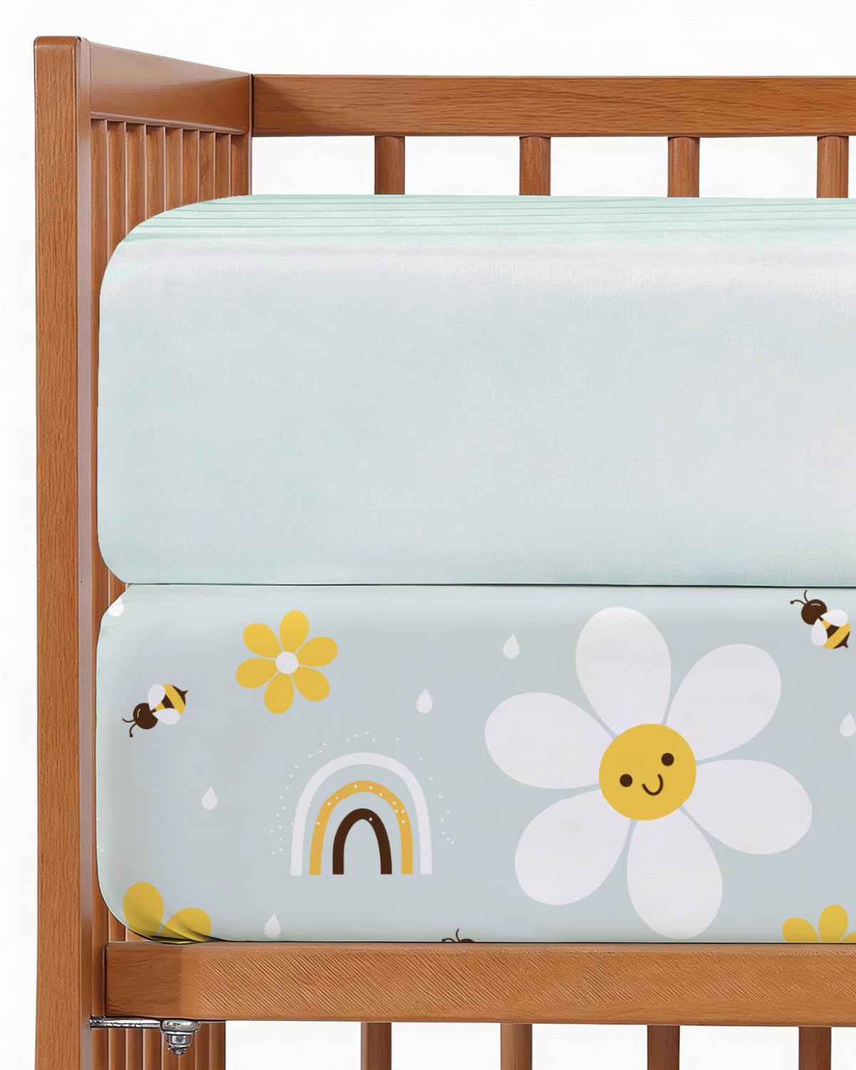 Crib Sheets - Pack of 2 Fitted Sheets for Standard Crib - Rainbow Bloom