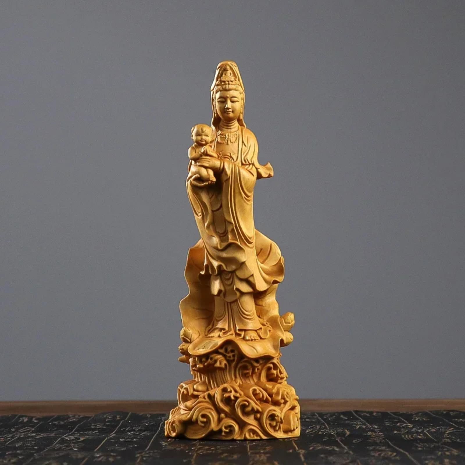 Songzi Guan Yin figurine en bois, cadeau idéal de protection pour maison neuve