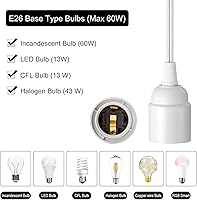 Vista 4 de Cable de luz colgante con portalámparas, extensión UL de 12 pies cable de luz colgante con portalámparas E26, interruptor de encendido/apagado