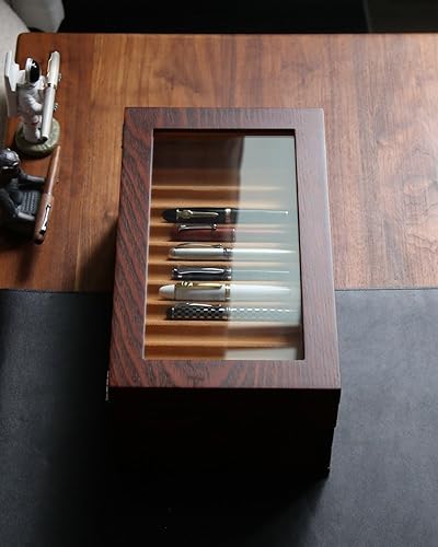 Miniatura 7 de Besforu vitrina de madera de la pluma de 36 ranuras Pluma estilográfica caja organizador de almacenamiento con cajón, ventana superior ventana pluma