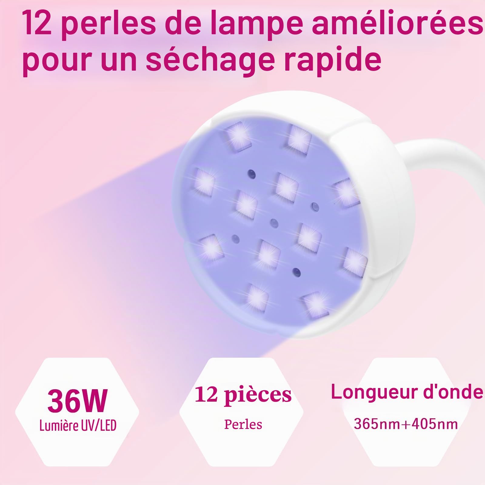 CGBE Mini Lampe UV Ongles Gel avec Capteur Automatique Intelligent et Écran LCD, 12 Perles LED Mini Lampe UV avec 4 Modes de Minuterie, 36W Portable Sèche-Ongles pour Salon et Maison